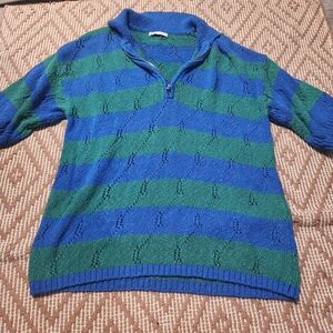 Zara Mens Blue and Green Zip-Up Sweater